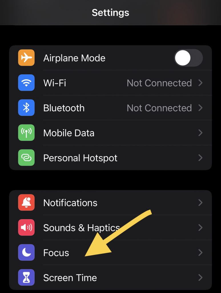 focus status on iPhone - settings option