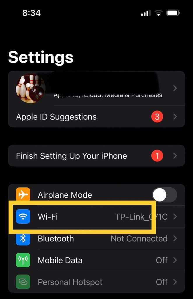 wifi option under settings