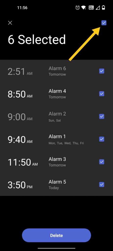 delete all alarms at once in android